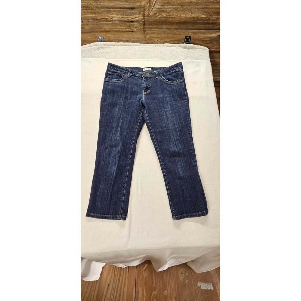 St Johns Bay Women Dark Wash Straight Leg Cropped Jeans Blue Petite 12P